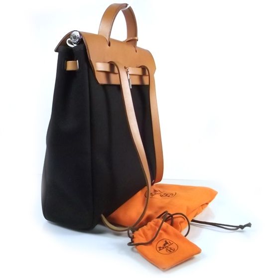 HERMES Toile HERBAG 2 in 1 Bag Backpack Black  