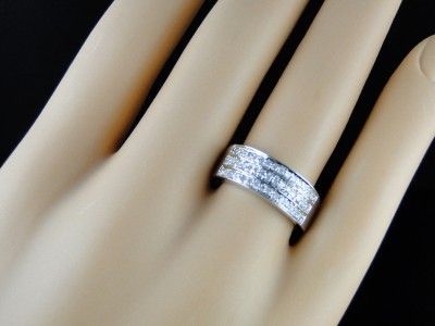 MENS LADIES WHITE GOLD FINISH 7.5 MM GENUINE DIAMOND WEDDING BAND RING 