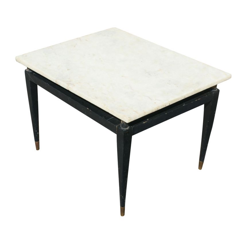 Vintage Marble Ebonized Wood Coffee Table  