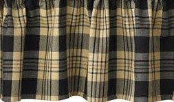 pr) Millbury Black & Tan Plaid Cotton Window Swag  