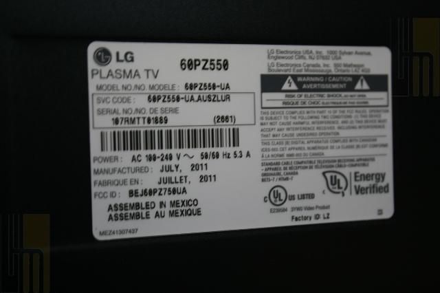 LG Electronics 60PZ550 60 1080p PLASMA (320734) 719192579804  