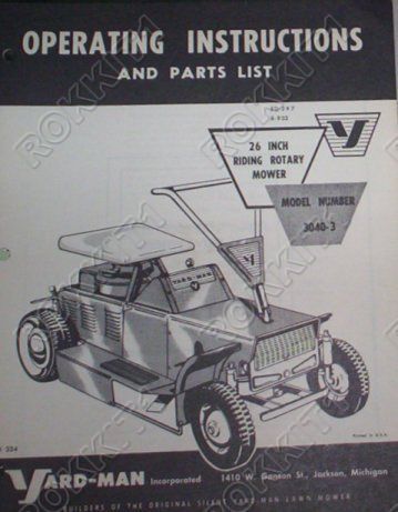 Yard Man Model 3040 3 Riding Mower Manual & Parts List  