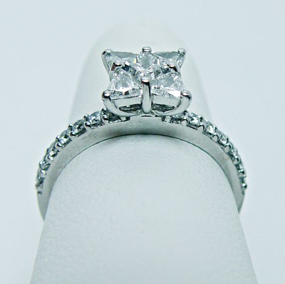 Unique Princess Trillion Diamond Engagement Ring 14K White Gold Estate 