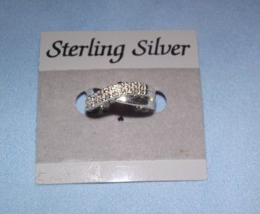 Cubic Zirconia Set in Overlap Band Ring   Solid Sterling Silver