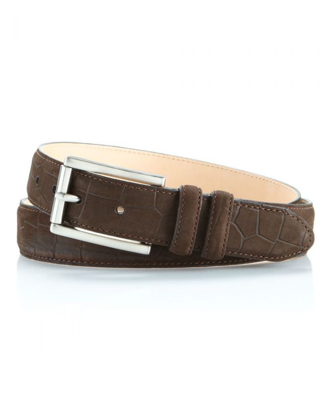 Martin Dingman Crocodile Embossed Nubuck Belt, Chocolate  