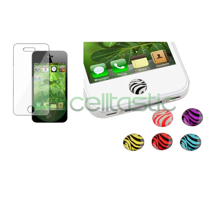 Clear Screen LCD Protector Cover+Zebra Home Button Sticker For Apple 