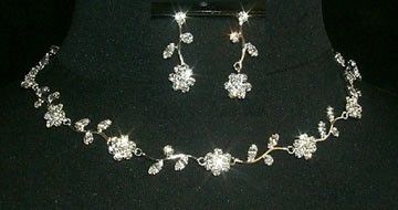 Crystal Flower Leaf Necklace and Earring Set  