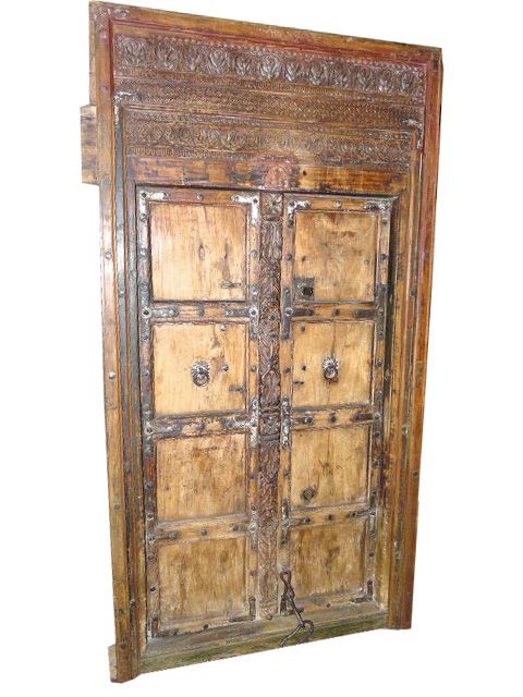 18c Antique Doors Frame India Hand Carved temple Door 77x40  