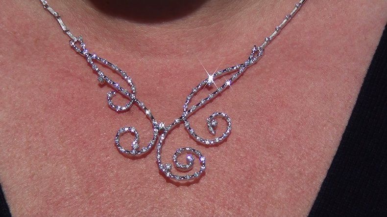   Natural Diamond Vintage Cocktail Necklace Solid 18k White Gold  