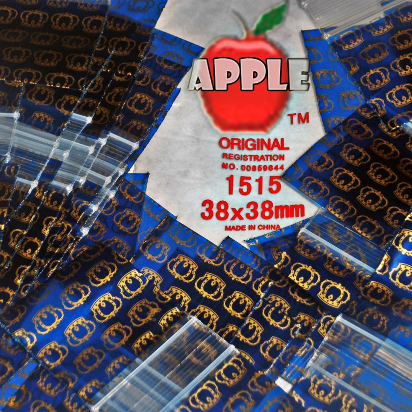 1515 Apple Tiny Mini Ziplock Baggies Zip 100 Royal Crown Design Print 