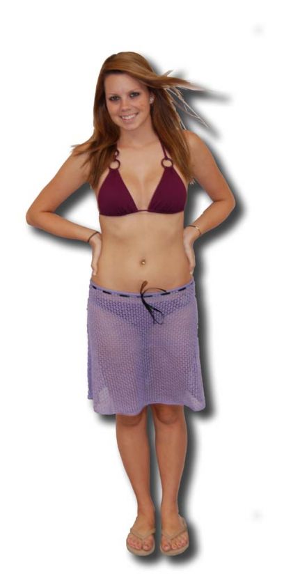 PURPLE SWIMSUIT POOL CROCHET COVERUP SKIRT WRAP SARONG  