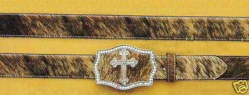 Nocona ~WESTERN BELT~ Hair On, Crystal Cross Buckle  