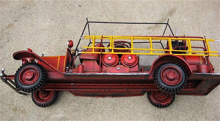 44.5 Antique Reproduction Tin Fire Truck Great Detail  