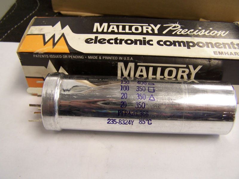 MALLORY CAN CAPACITOR PFP420.366 20/20/100/150UF @ 350/350/350/400V 