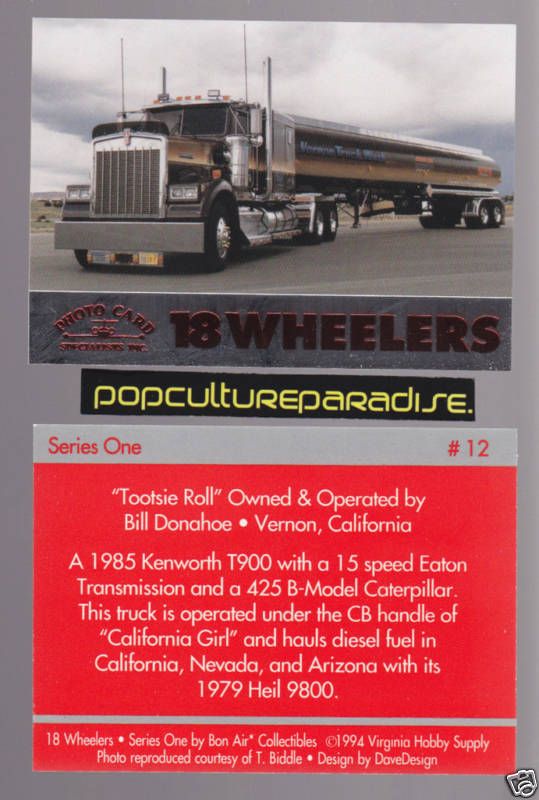 1985 KENWORTH T900 18 WHEELER HEAVY TRUCK CARD  