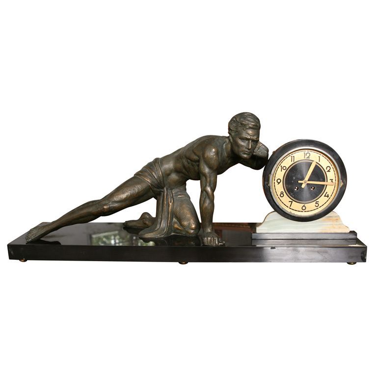 FRENCH ART DECO BRONZE SCULPTURE/ CLOCK  Circa 1930s  