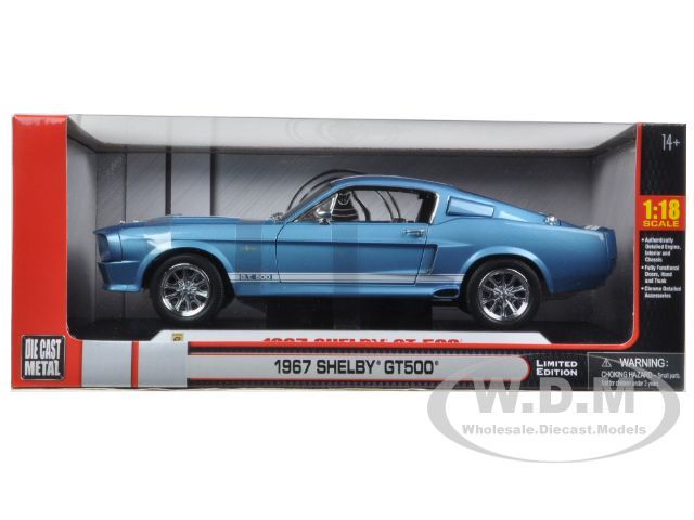 1967 SHELBY MUSTANG GT500 BLUE W WHITE STRIPES 1/18 BY SHELBY 