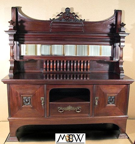 Antique Mahogany Art Noveau Buffet Sideboard Server  