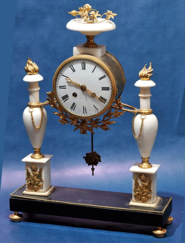 Antique Napoleonic Marble & Bronze Mantel Clock 1835 Neoclassical 