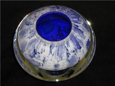 Art Glass Single Flower Frog Paper Weight Blue & White  