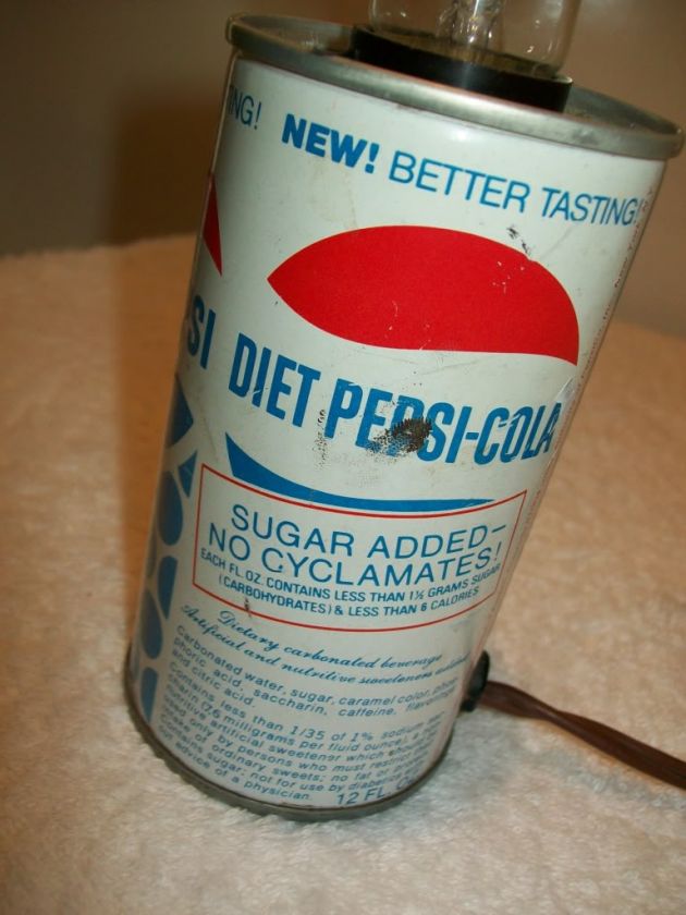 DIET PEPSI Vtg 60s Can Lamp Juice Tab Crystal Soda  