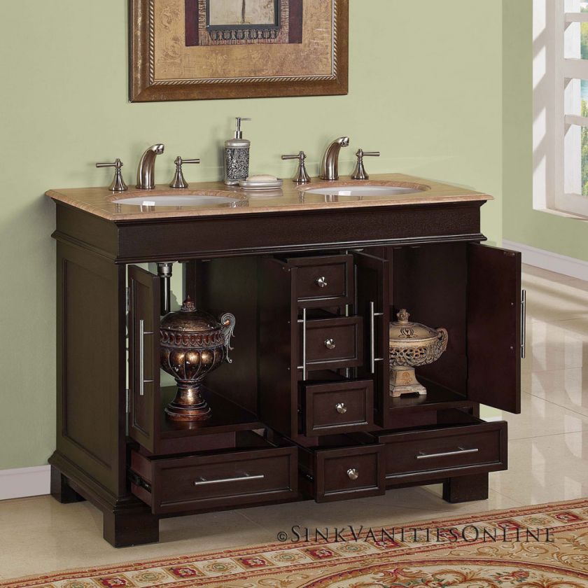   Compact Travertine Bathroom Double Sink Vanity Mini Bath Cabinet