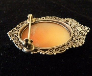  Italian 800 Silver Carved Shell Cameo Brooch Roman Woman *BEAUTIFUL 