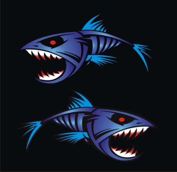 Blue Piranha boat graphics stickers fishing decals  