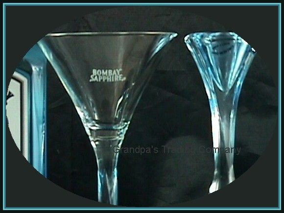 Bombay SAPPHIRE Hand Blown Crystal Twist Stem Gin Martini Glasses 