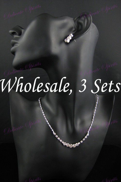 Silver Rhinestone Necklace Bridal Jewelry Prom Sets  