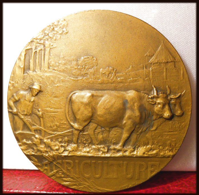 1933 RARE SPLENDID BRONZE ART MEDAL COWS CATTLE FARMING  