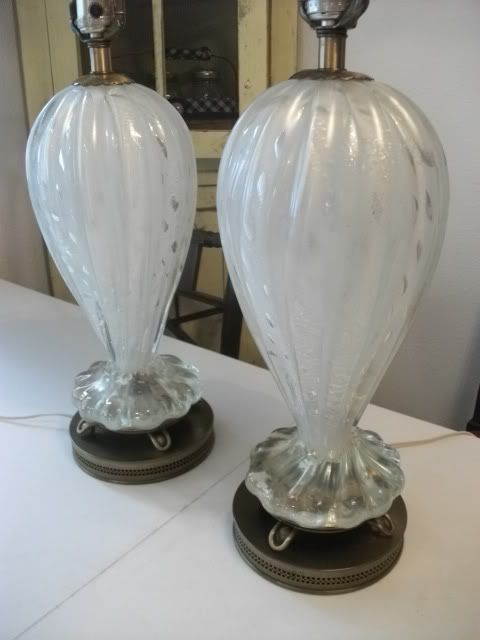   Barovier Toso art glass table lamp pair vtg silver murano italian