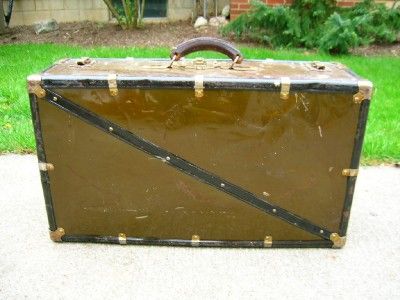 Vintage CHAMPION 27 Rugged METAL Suitcase Retro Paper Lining LEATHER 