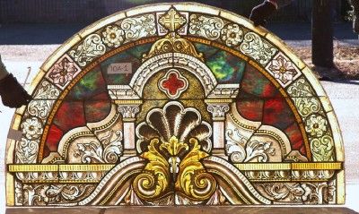 BEAUTIFUL ANTIQUE STAINED GLASS CHERUB CHURCH WINDOW  