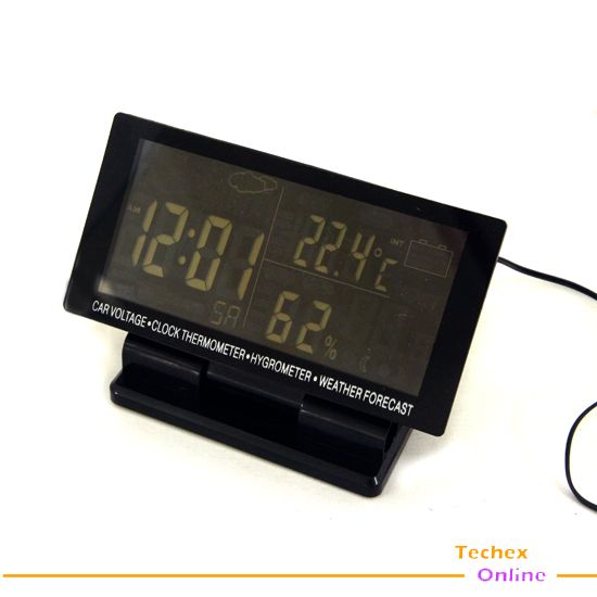 LCD Screen Digital Clock Car Thermometer Hygrometer Black Weather 