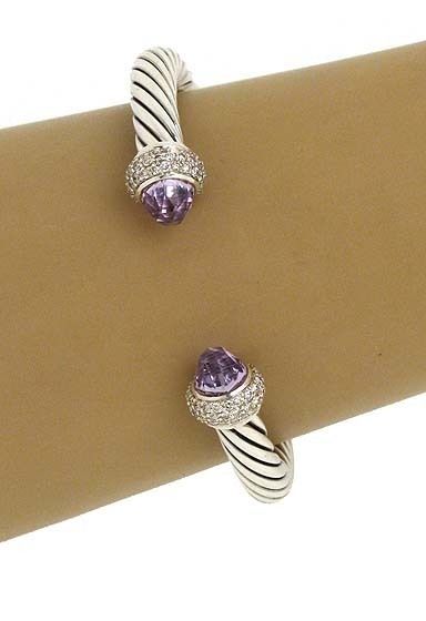 DAVID YURMAN STERLING DIAMOND LAVENDER AMETHYST 7mm CABLE BANGLE 