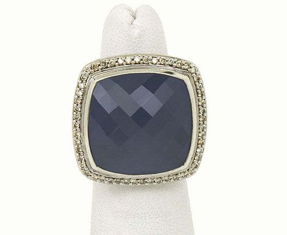 DAVID YURMAN STERLING, DIAMONDS & CHALCEDONY RING  