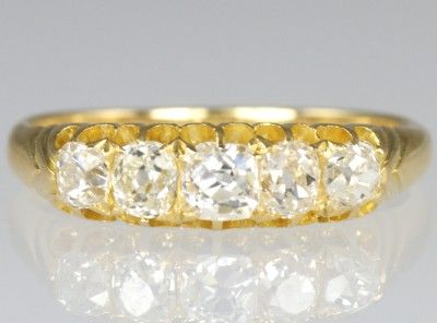 Victorian 1.00 Carat Old Mine Cut Diamond Ring.Half Hoop 5 stone 18ct 