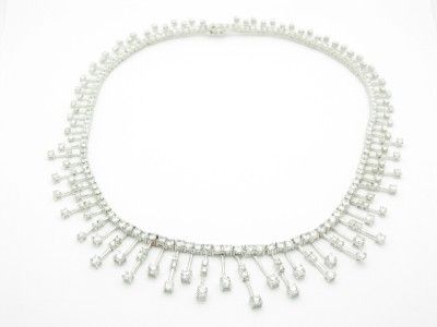 PLATINUM SILVER DIAMOND SET DROP TENNIS NECKLACE BRIDAL  