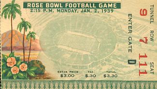 1939 Rose Bowl Ticket USC 7 Duke 3  