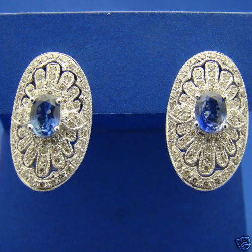 24 Ct Sapphire Diamond Pave Earrings, 14k White Gold  