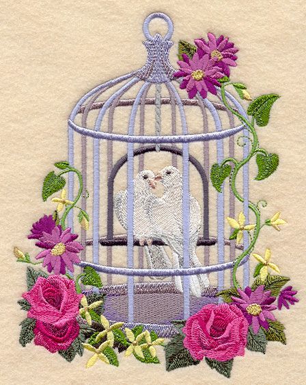 VICTORIAN BIRDCAGE  MACHINE EMBROIDERED QUILT BLOCK(AZE  