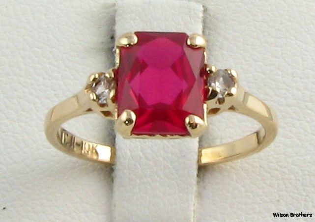 Syn SPINEL RING   Vintage 1950s Emerald Cut Solitaire Glass 10k Yellow 