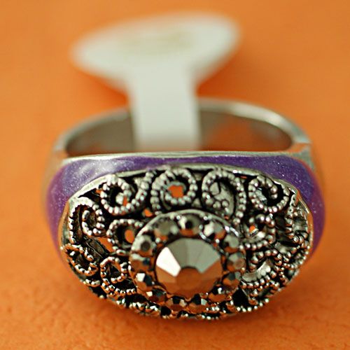   10 Mens Popular Jewelry Carve Flower Purple Enamel White GP CZ Ring