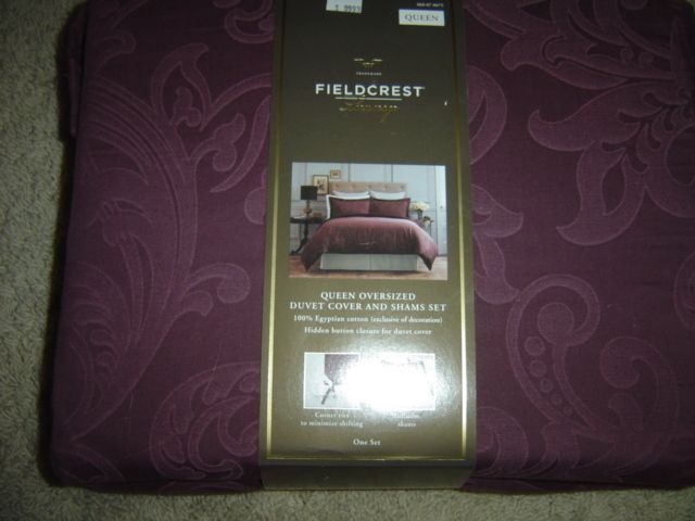 Fieldcrest Luxury Oversized Queen Duvet Cover & Shams Set Burgandy 