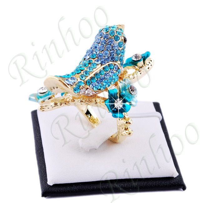 blue bird a finger animal Ring 5.5 Rhinestone  