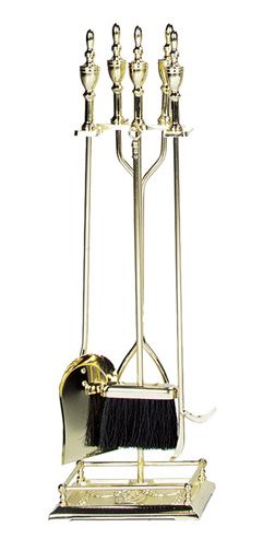 Piece Polished Brass Fireset Fireplace Tools  