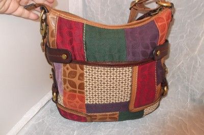 FOSSIL XL XL Lthr & Fabric Patchwork HANDBAG Crossbody Adjust Strp 12 