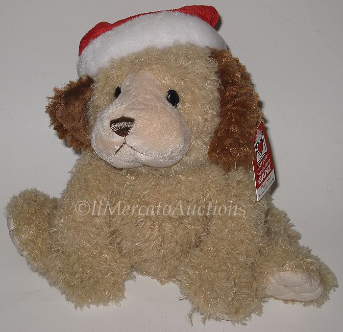 NEW GANZ BUDDY Plush TAN Puppy Dog w/ Santa Hat Stuffed Animal Toy 15 