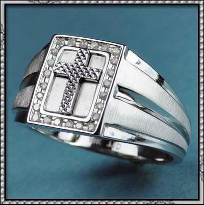 NEW REAL GOLD & REAL DIAMOND MENS CROSS RING  